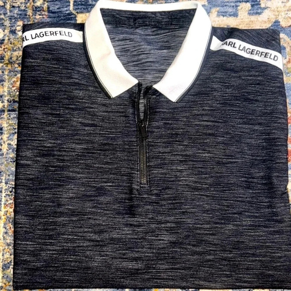 KARL LAGERFELD Designer Men’s Polo Quarter Zip Dress Shirt Size 2XL Short Sleeve - Picture 4 of 12